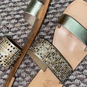 Bahia Gem 2 strap tan/gold sandals
